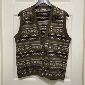 Vintage Blair Brown Cream Fair Isle Grannycore‎ Retro Knit Sweater Vest Medium
